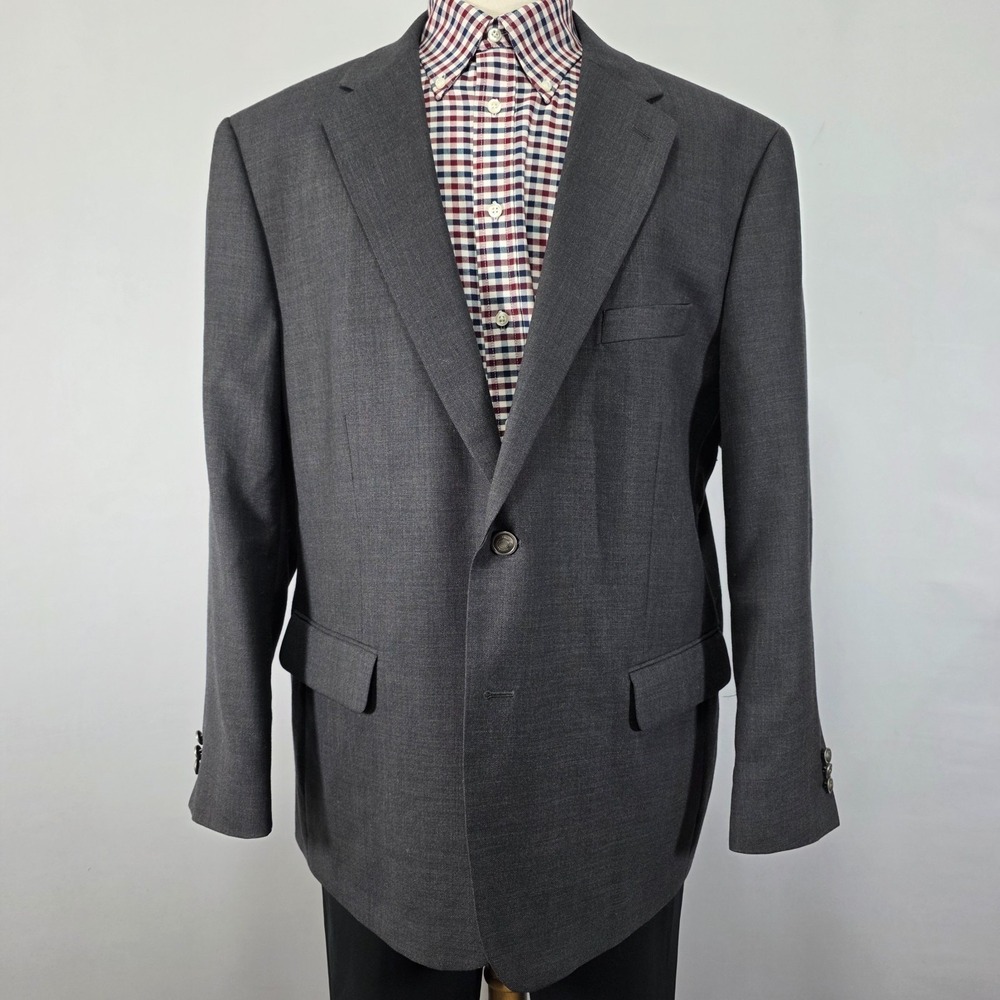 Stafford Essentials Men's Sport Coat Blazer Two Button Gray Poly Wool Blend 48R